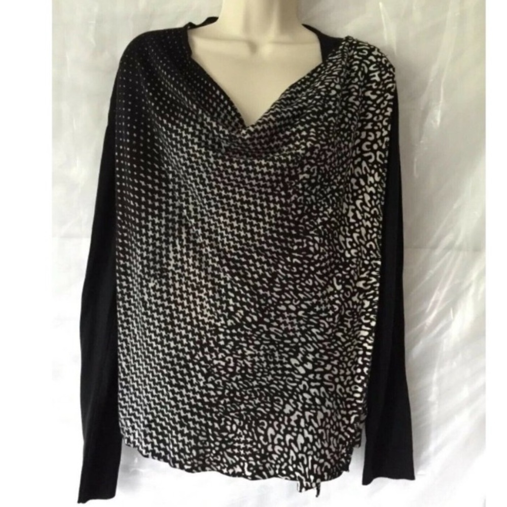 New Directions Sweater PS Black White‎ Cowl Neck Knit Career Modern Chic Artsy